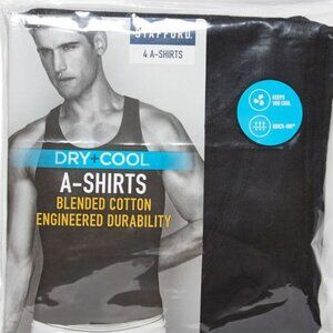 Stafford 4-Pack Men's Blended Cotton Dry+Cool Ribbed Tank Top A-Shirts Black